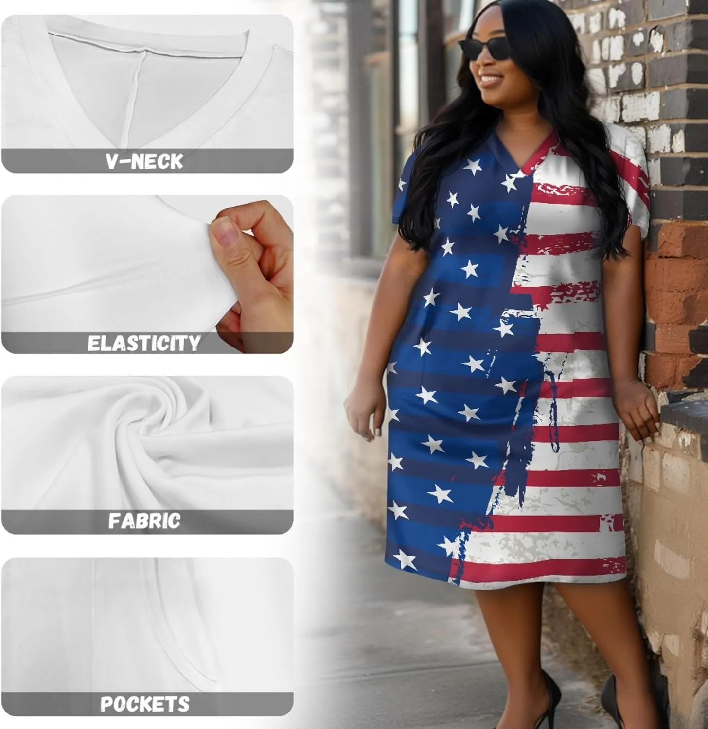 CLOHOMIN Short Sleeve Women Dresses V Neck Dress Plus Size L-5XL A Line Midi Dress Party Dress Knee Length Dress