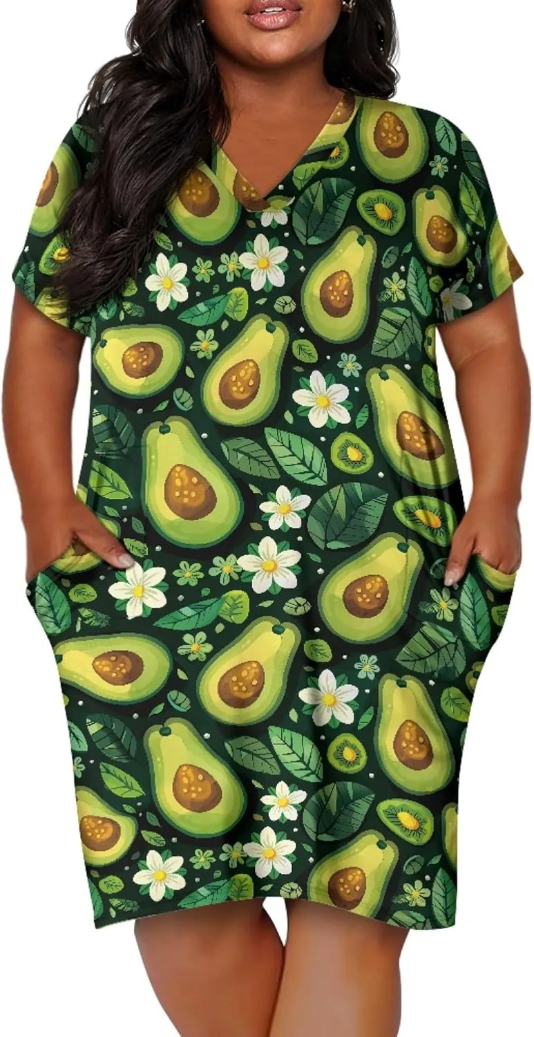CLOHOMIN Short Sleeve Women Dresses V Neck Dress Plus Size L-5XL A Line Midi Dress Party Dress Knee Length Dress