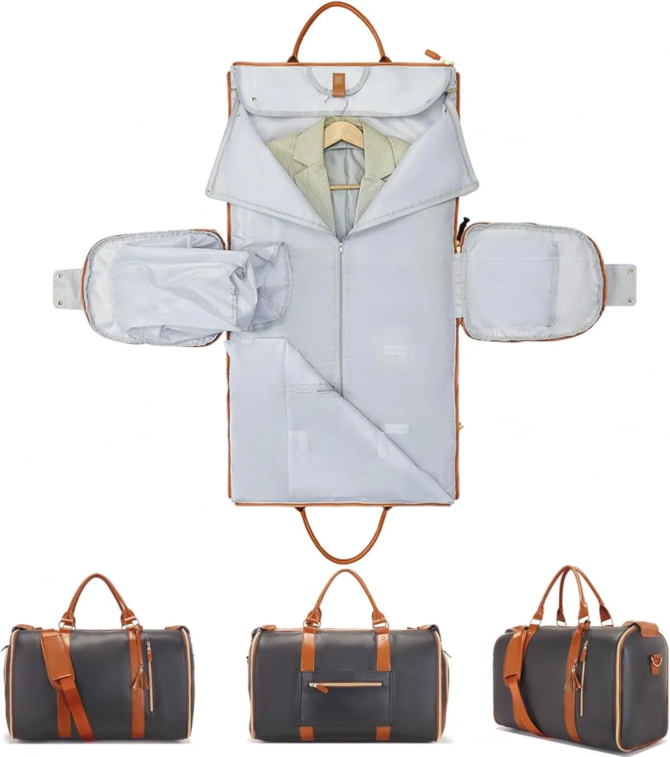 Convertible Carry On Garment Bag, Garment Duffle Bags for Travel, Foldable Garment Duffle Bag, 3 In 1 Garment Bags for Travel, Suit Travel Bags for Men Women Gifts for Retirement-Black&Brown