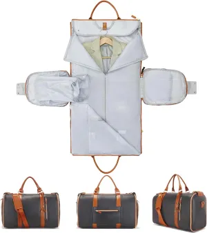 Convertible Carry On Garment Bag, Garment Duffle Bags for Travel, Foldable Garment Duffle Bag, 3 In 1 Garment Bags for Travel, Suit Travel Bags for Men Women Gifts for Retirement-Black&Brown