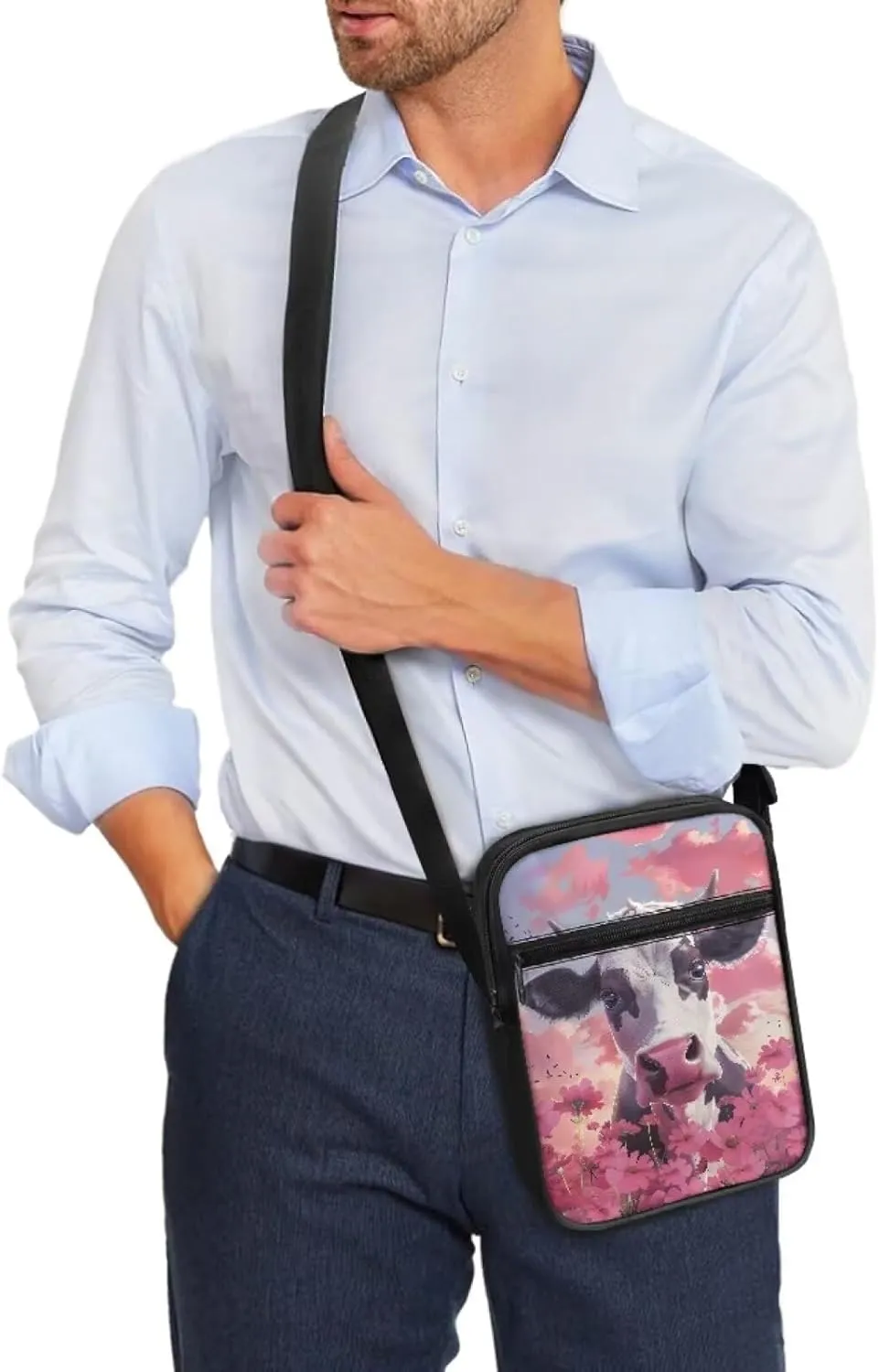 Cow Print Small Crossbody Shoulder Bag for Women Men Polyester Messenger Bags with Pockets