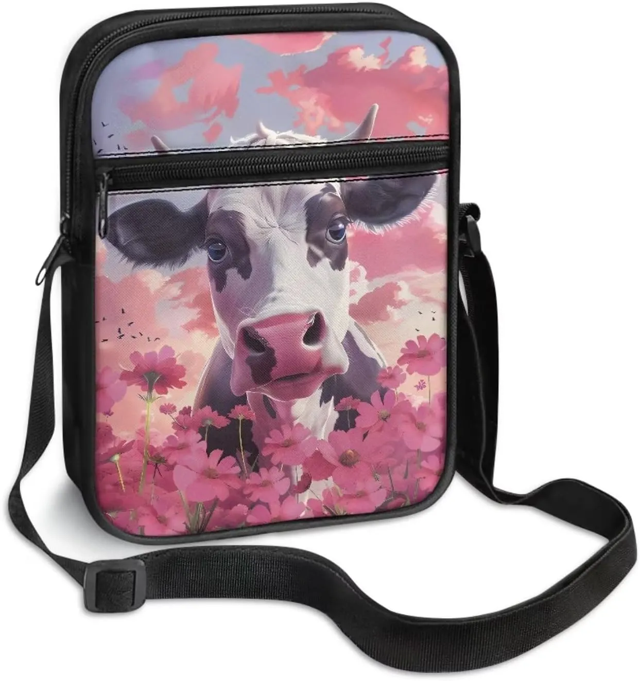 Cow Print Small Crossbody Shoulder Bag for Women Men Polyester Messenger Bags with Pockets