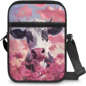Cow Print Small Crossbody Shoulder Bag for Women Men Polyester Messenger Bags with Pockets