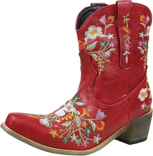 Cowboy Boots for Women Winter Boots for Women Wide Calf Boots, Ankle Boots for Women Embroidered Flower Short Boots