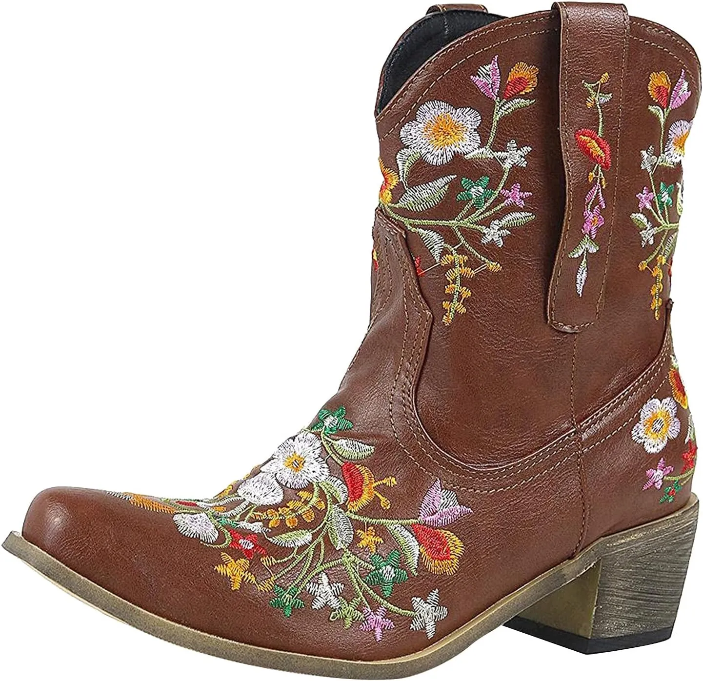 Cowboy Boots for Women Winter Boots for Women Wide Calf Boots, Ankle Boots for Women Embroidered Flower Short Boots