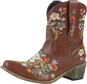 Cowboy Boots for Women Winter Boots for Women Wide Calf Boots, Ankle Boots for Women Embroidered Flower Short Boots