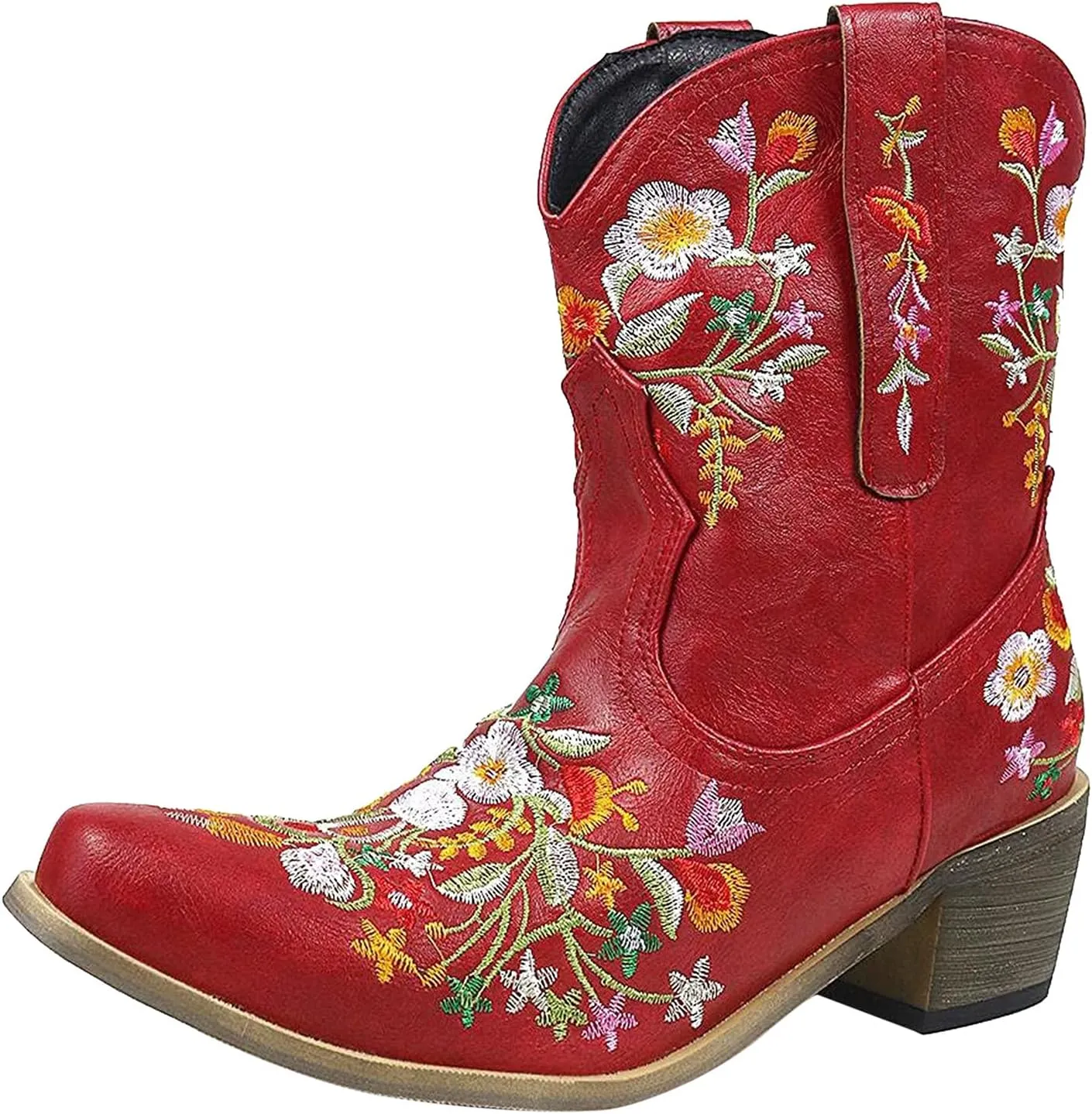 Cowboy Boots for Women Winter Boots for Women Wide Calf Boots, Ankle Boots for Women Embroidered Flower Short Boots