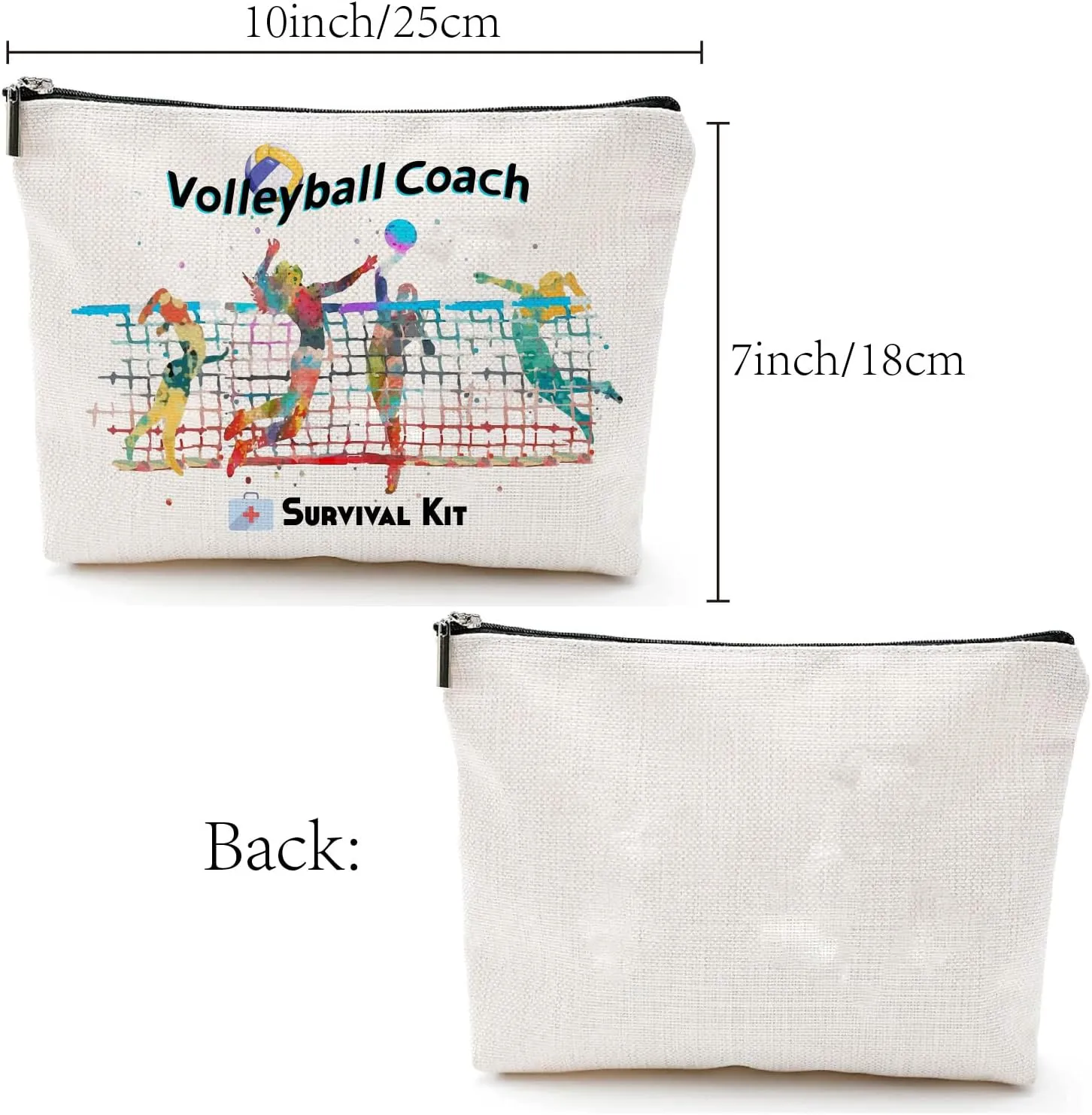 CREATCABIN Volleyball Coach Survival Kit Canvas Makeup Bags Cosmetic Bag Multi Purpose Pen Case Toiletry Travel Bag Purse Pouches for Inspired Players Sports Lovers Teacher Thank Gifts 10 x 7Inch