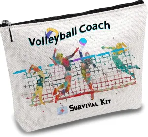 CREATCABIN Volleyball Coach Survival Kit Canvas Makeup Bags Cosmetic Bag Multi Purpose Pen Case Toiletry Travel Bag Purse Pouches for Inspired Players Sports Lovers Teacher Thank Gifts 10 x 7Inch
