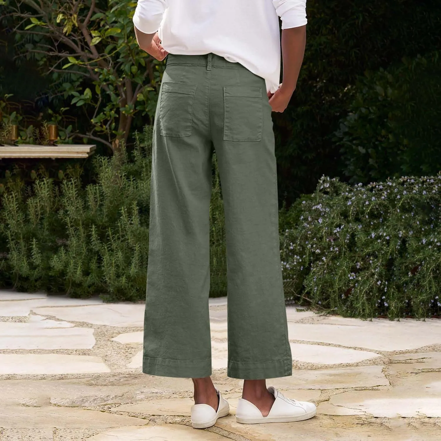 Cropped Linen Pants Women Summer Flare Wide Leg Pants High Waisted Work Pants Business Casual Bootcut Trouser Pants