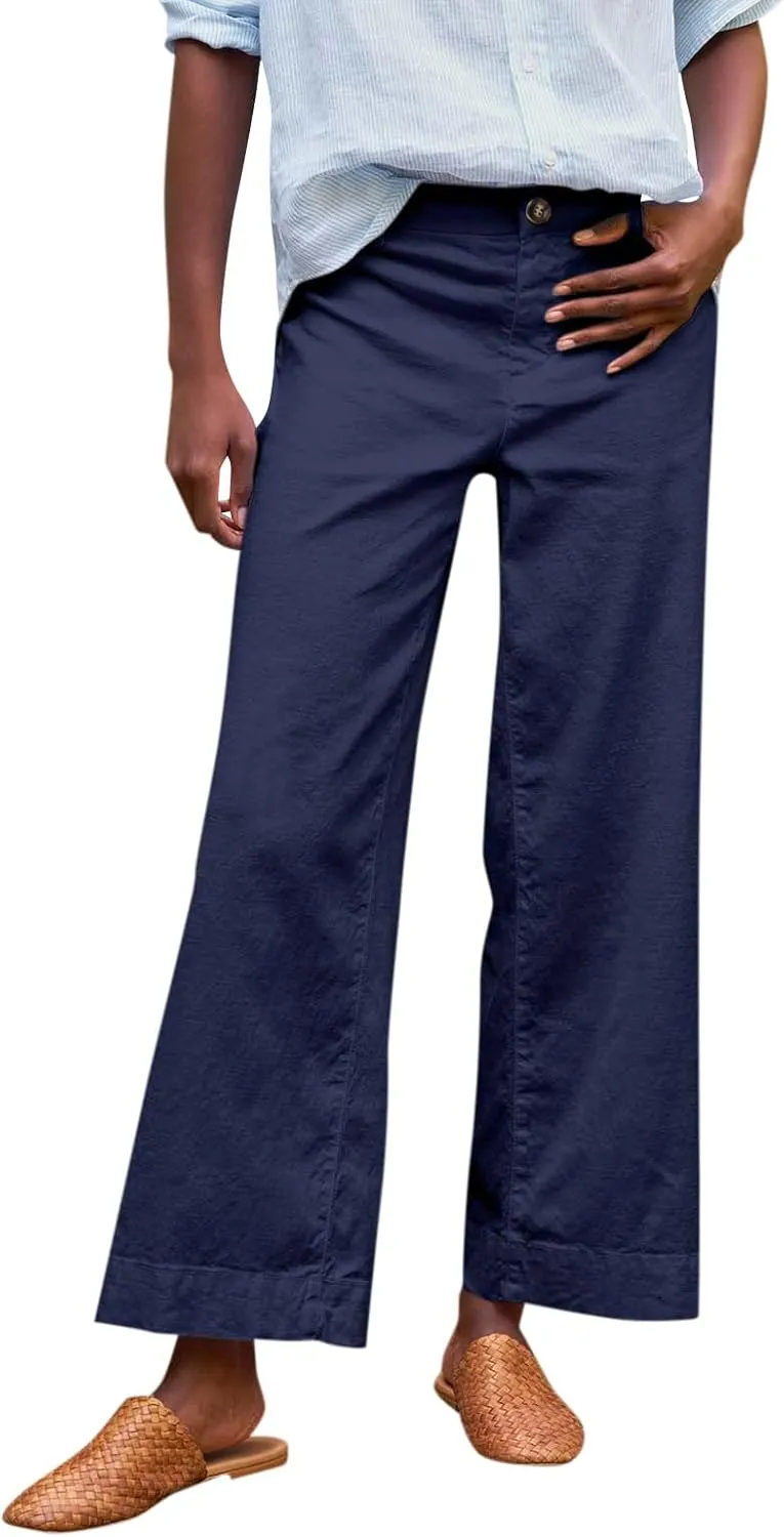 Cropped Linen Pants Women Summer Flare Wide Leg Pants High Waisted Work Pants Business Casual Bootcut Trouser Pants