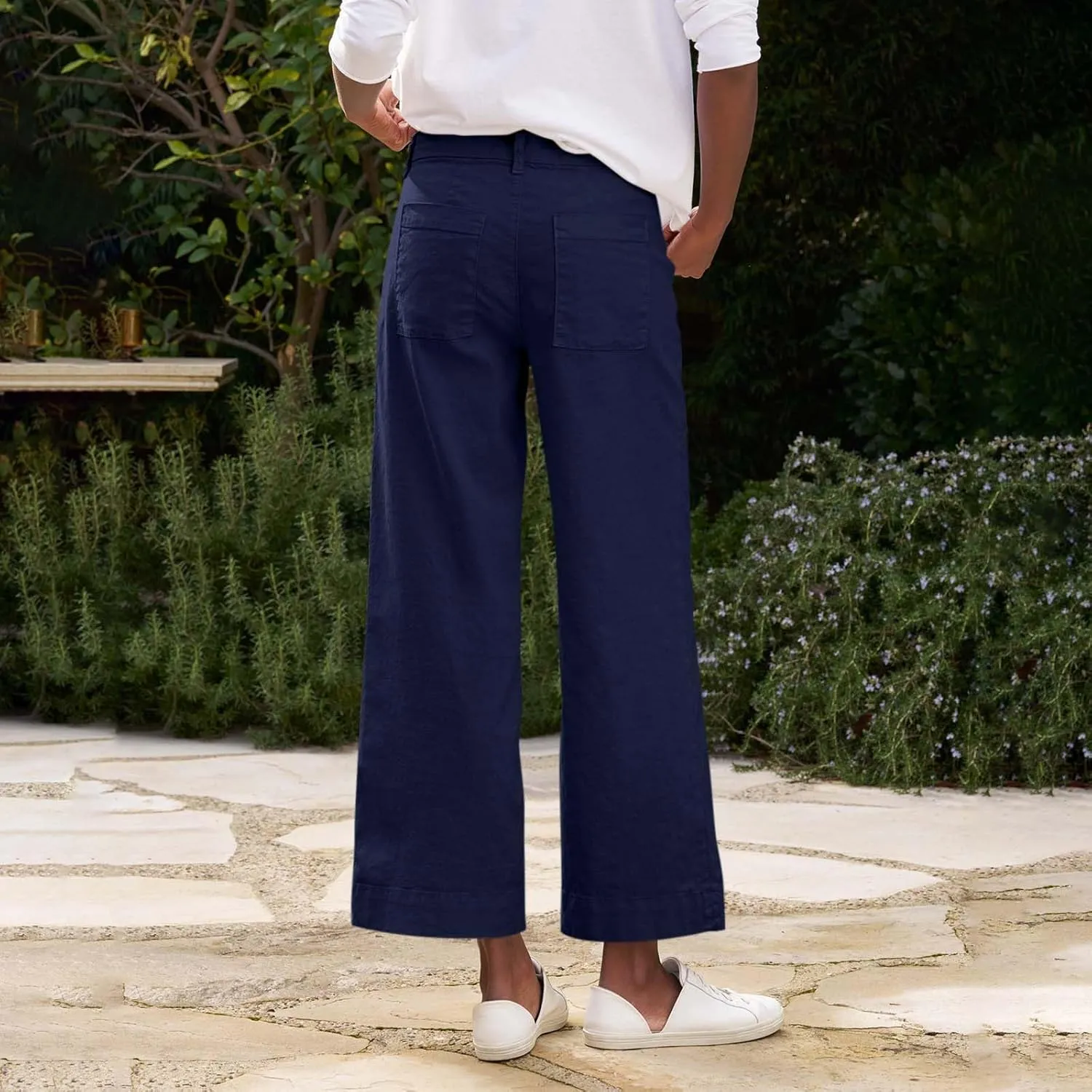 Cropped Linen Pants Women Summer Flare Wide Leg Pants High Waisted Work Pants Business Casual Bootcut Trouser Pants
