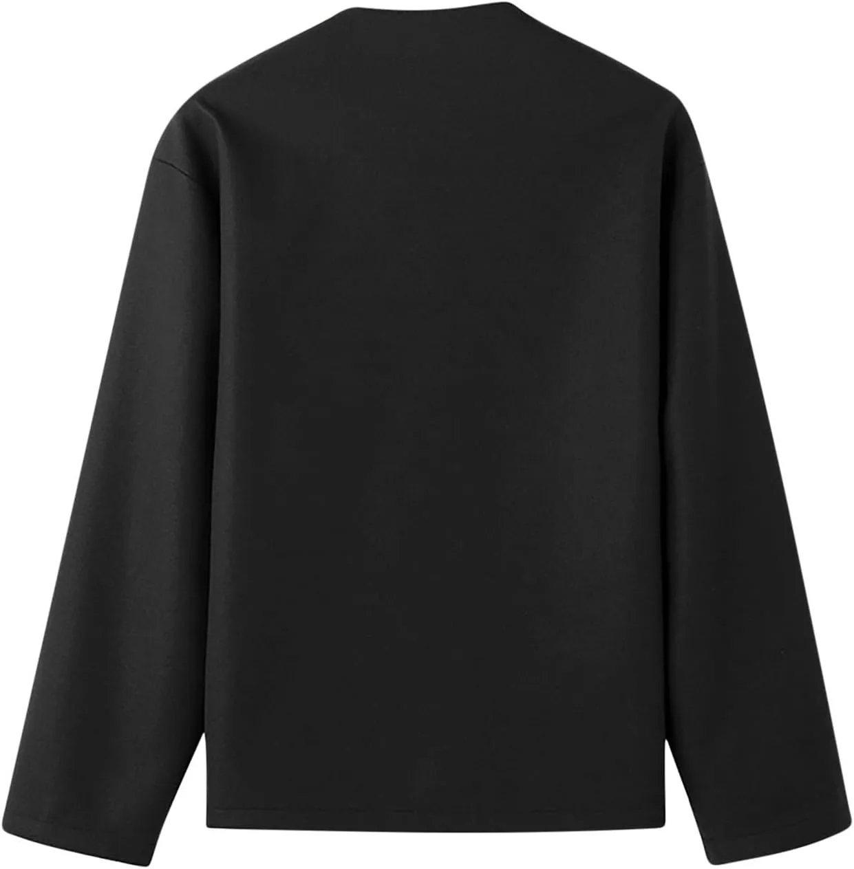 Cropped Trench Coat for Men Wool Blend Winter Jacket Fashion Crewneck Collarless Button Down Jackets with Pockets