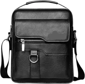 Crossbody Bag Men Men's shoulder bag genuine leather texture bag briefcase messenger business casual vertical backpack(LargeBlack)