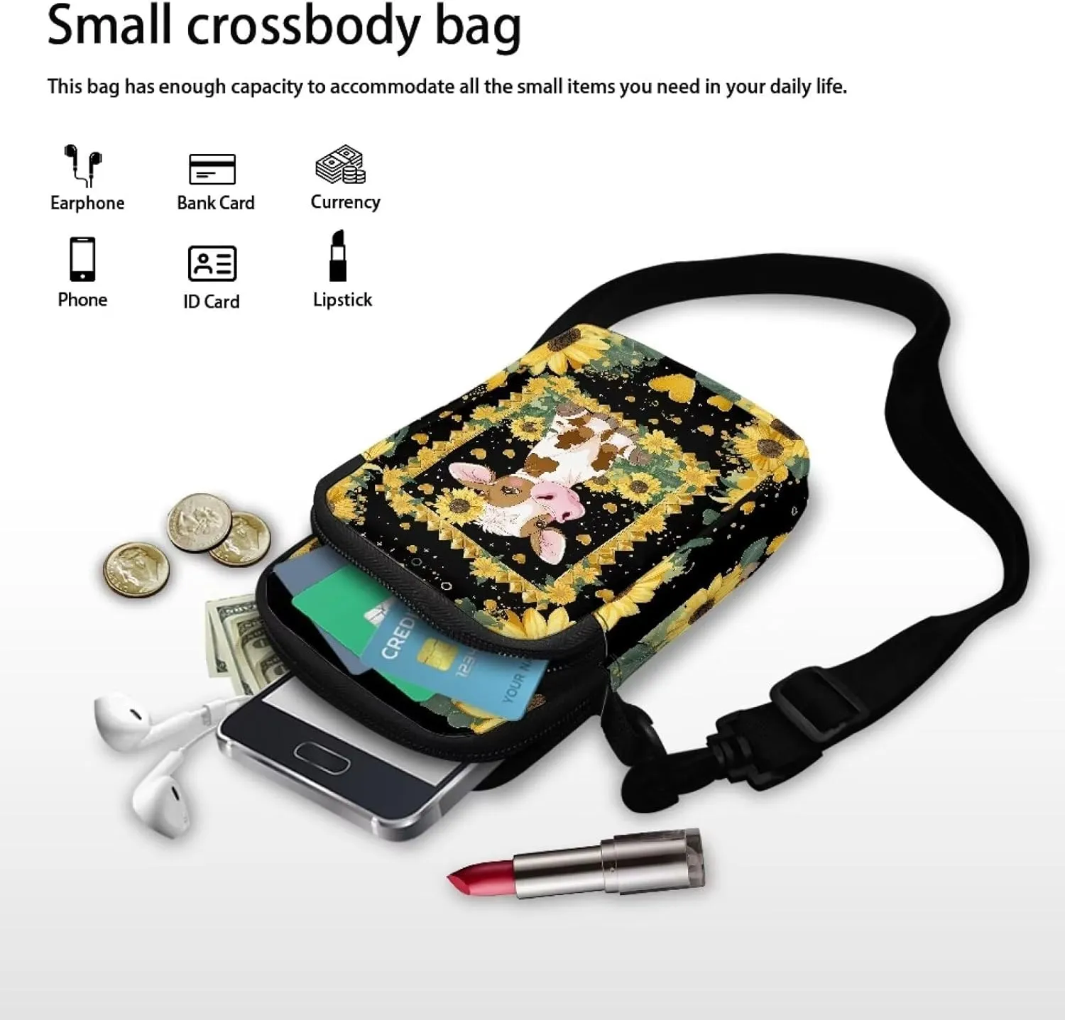 Crossbody Bag with Zipper Closure, Unisex Adult Small Messenger Bags Cell Phone Pouch