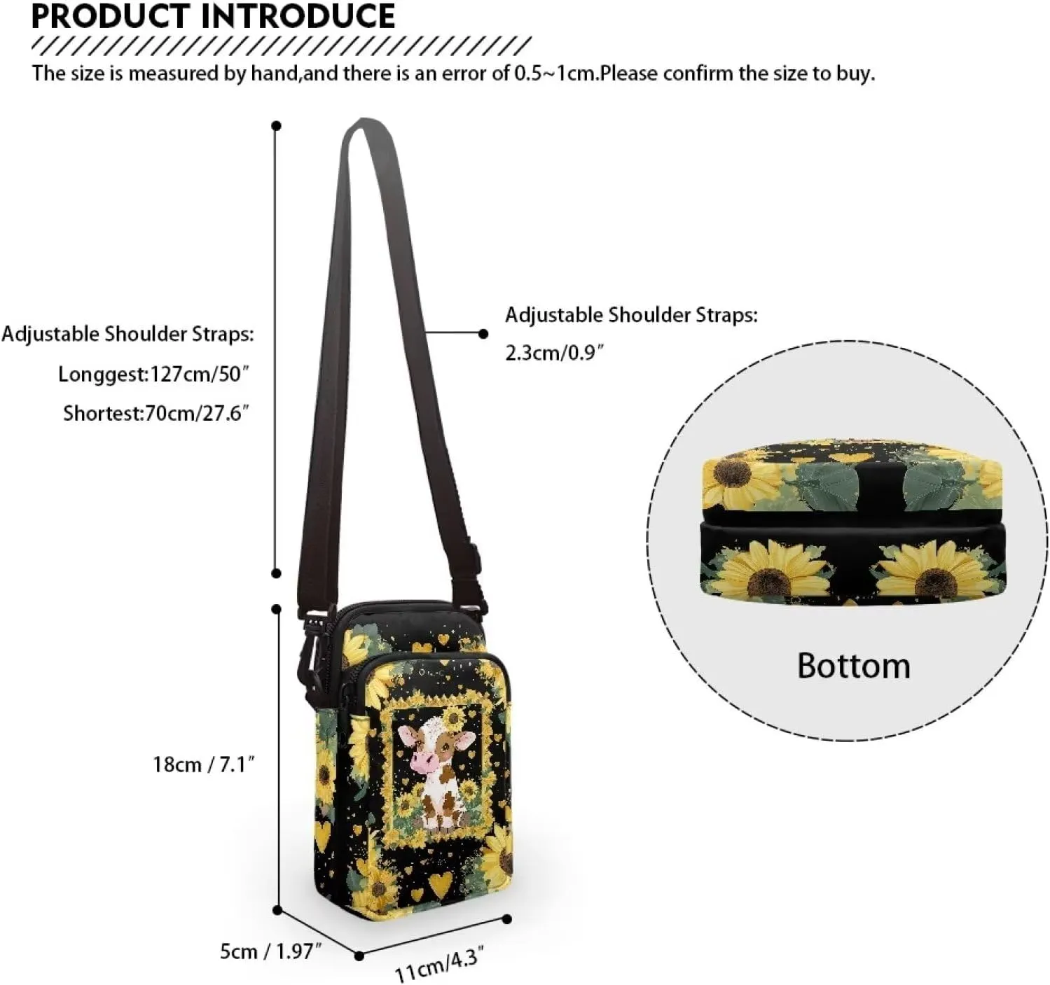 Crossbody Bag with Zipper Closure, Unisex Adult Small Messenger Bags Cell Phone Pouch