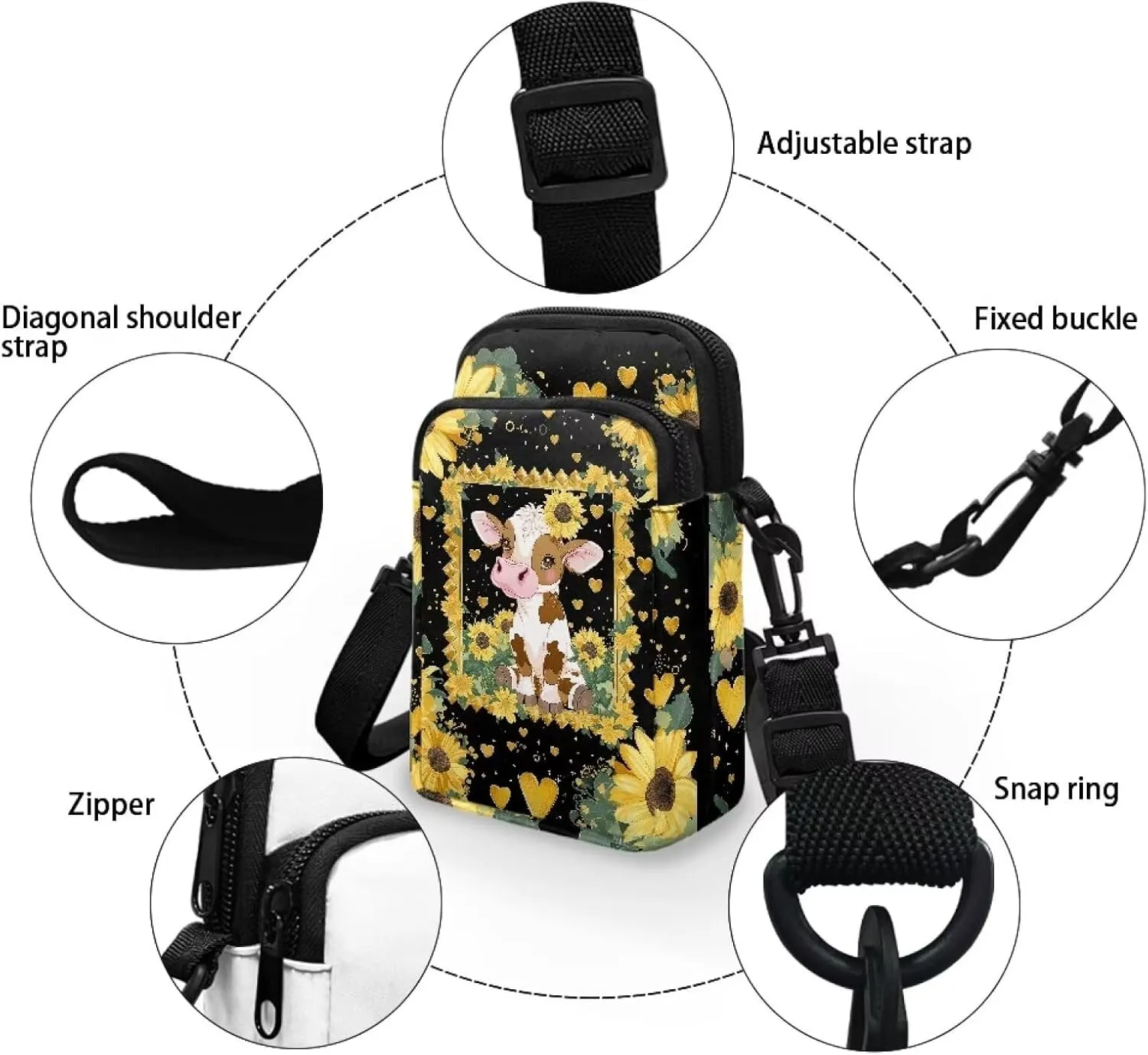 Crossbody Bag with Zipper Closure, Unisex Adult Small Messenger Bags Cell Phone Pouch