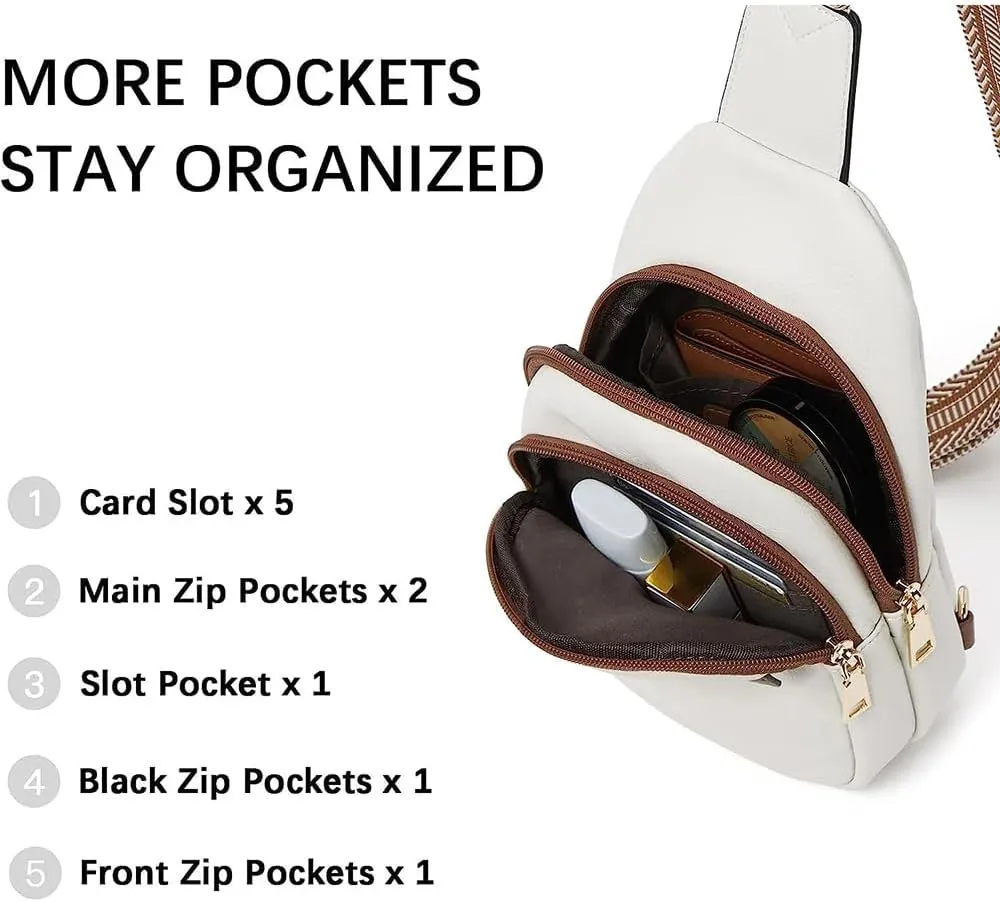 Crossbody Bags for Women,Sling Bag for Women,Fanny Packs Chest Bag for Travel Running Hiking (White)