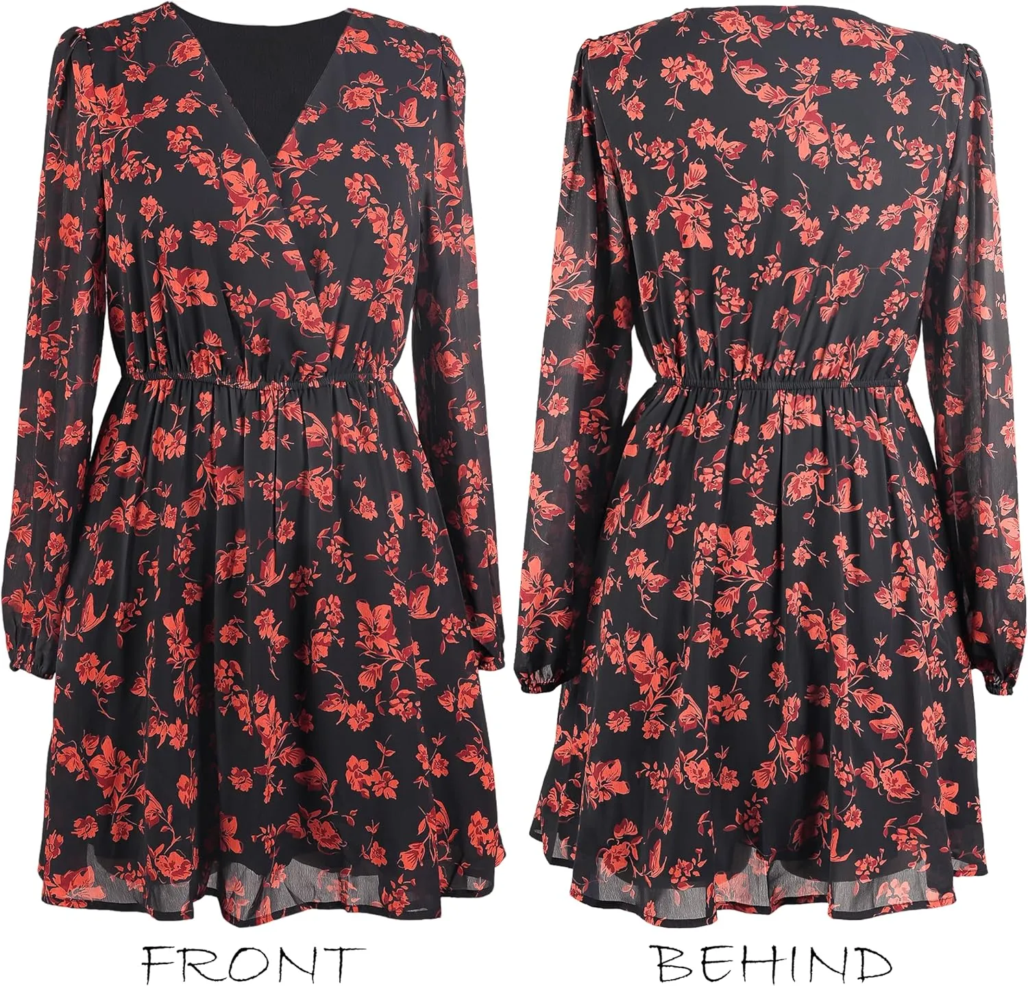 CUPSHE Women Floral Ruffle Summer Dress Surplice V Neck Long Peasant Sleeve Elastic Waist Flowy Casual Holiday Mini Dress
