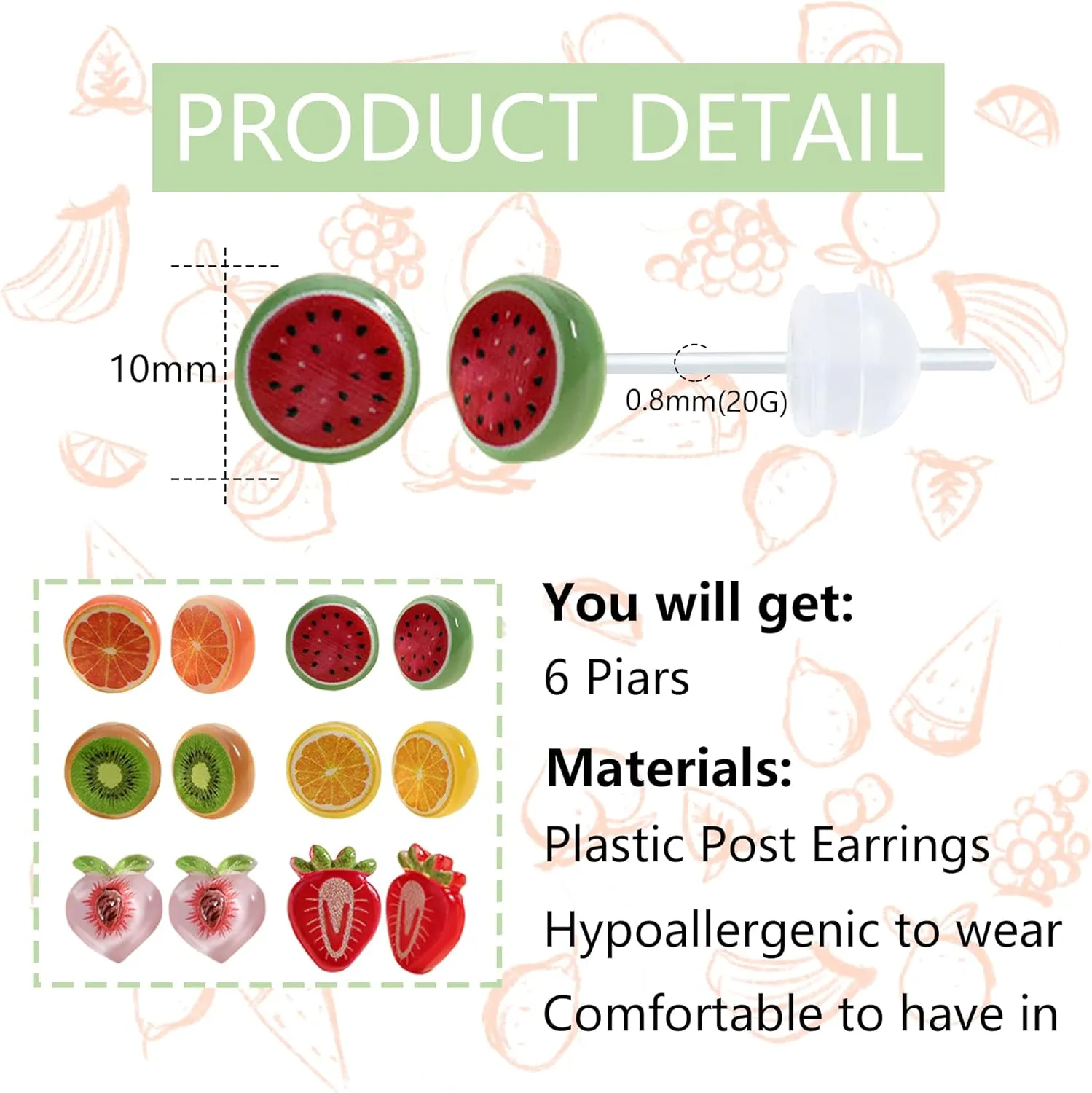 Cute Plastic Fruit Stud Earrings for Women With Sensitive Ears Lightweight Hypoallergenic Ear Jewelry Trendy and Fashionable Designs for Daily Wear