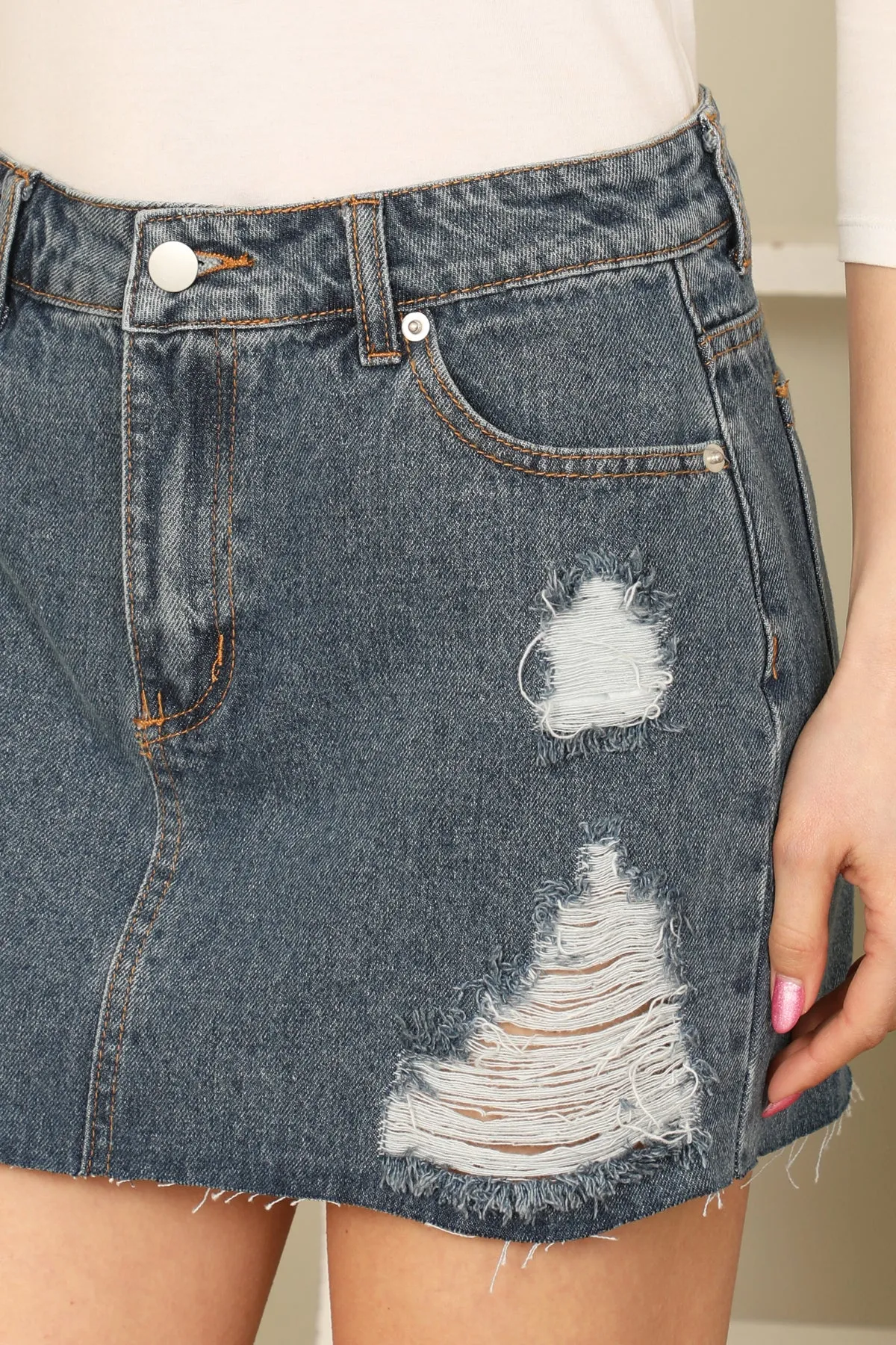 DENIM RIPPED MINI SKIRT 1-2-2-1