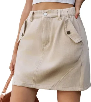 Denim Skirt for Women Cute Vintage Belt Loop Casual Jean Skirt Retro Y2K Elastic High Waisted Skirts