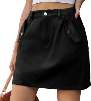 Denim Skirt for Women Cute Vintage Belt Loop Casual Jean Skirt Retro Y2K Elastic High Waisted Skirts