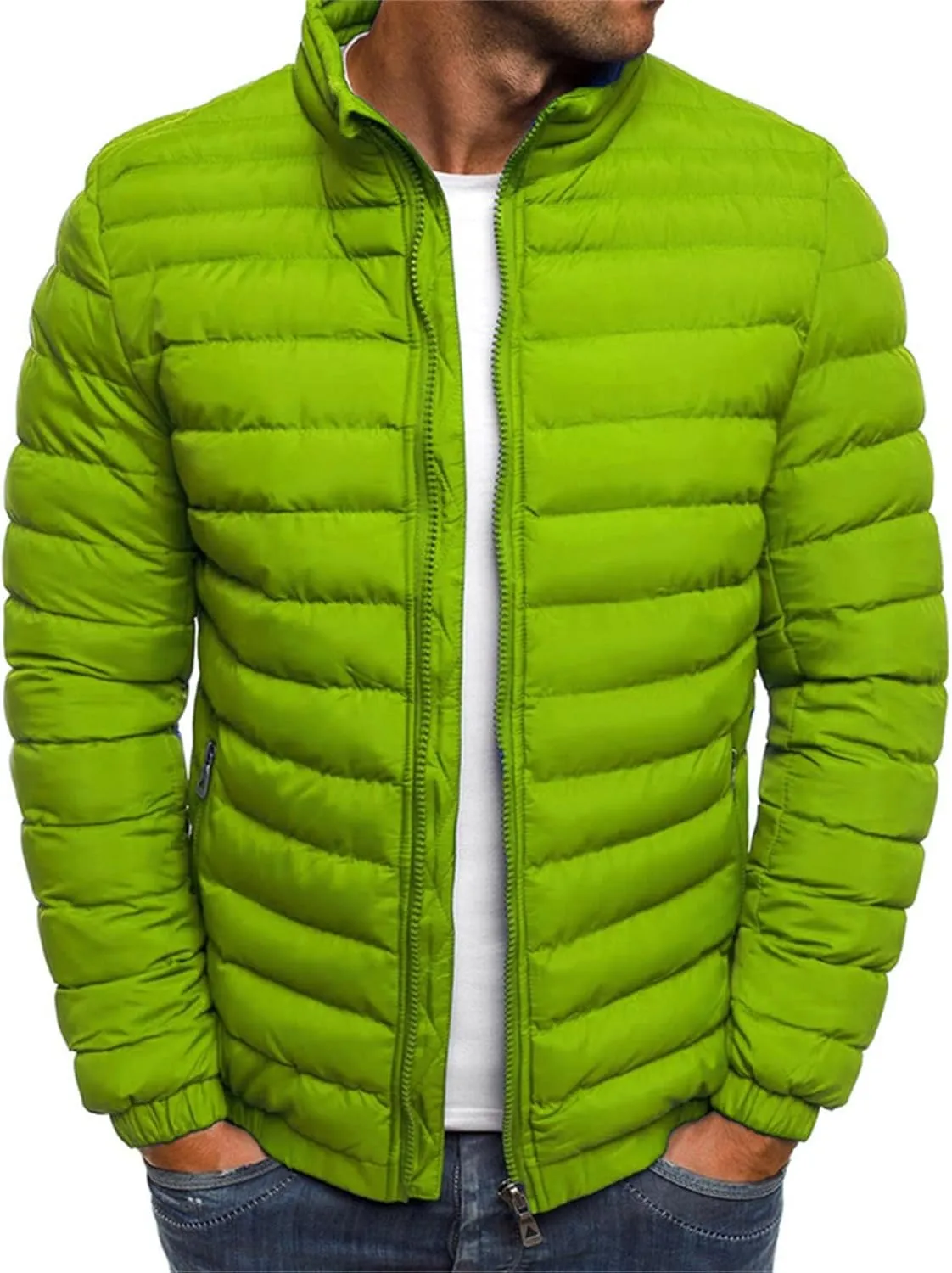 Dgoopd Quilted Jackets for Men Puffer Thick Winter Coats Lightweight Packable Puffer Jacket Warm Windproof Zipper Down Jacket
