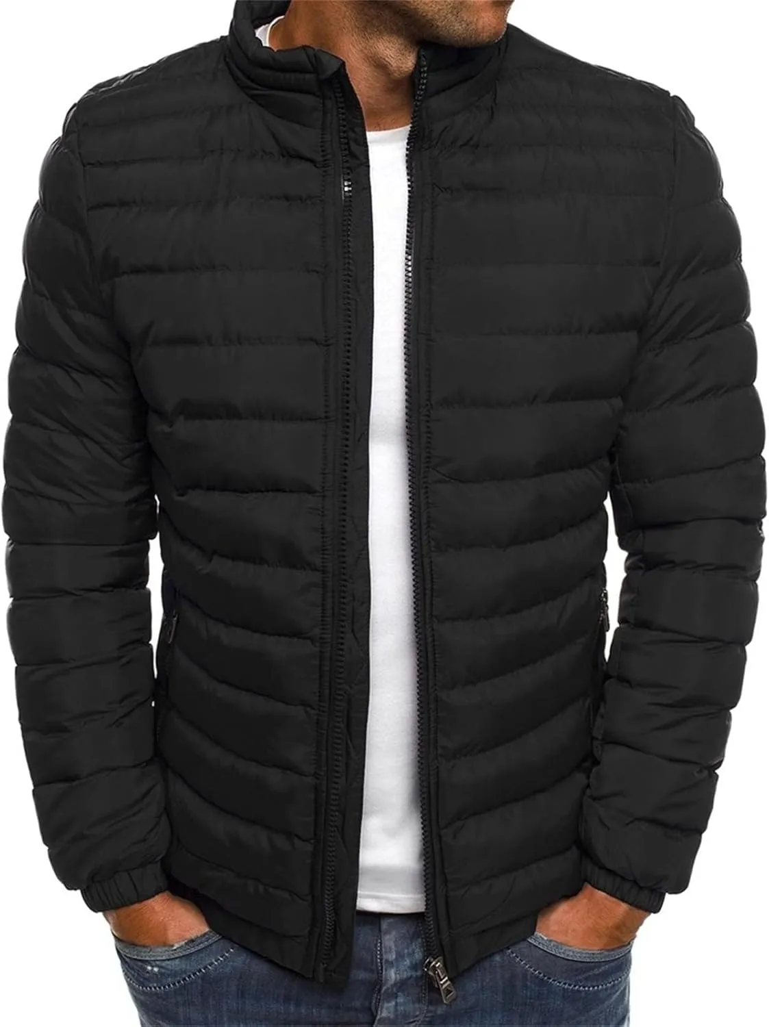 Dgoopd Quilted Jackets for Men Puffer Thick Winter Coats Lightweight Packable Puffer Jacket Warm Windproof Zipper Down Jacket