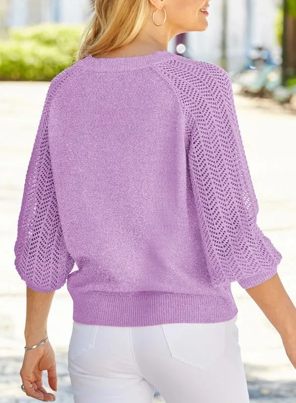 Dokotoo Women's Casual V-Neck Long Sleeve Sweaters Solid Color Pullover Knit Sweater Jumper Tops