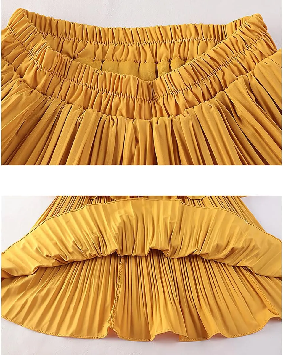 ebossy Women Ruffles Fairy Cake Skirt Elastic Waist Pleated Layered Flared Long Midi Skirt