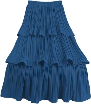 ebossy Women Ruffles Fairy Cake Skirt Elastic Waist Pleated Layered Flared Long Midi Skirt