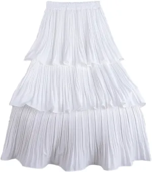 ebossy Women Ruffles Fairy Cake Skirt Elastic Waist Pleated Layered Flared Long Midi Skirt