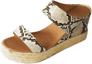Eduavar Espadrille Sandals for Women, Sandals for Women Casual Summer Travel Beach Sandals Open Toe Slip-on Wedge Sandals