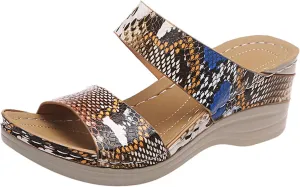 Eduavar Orthopedic Sandals for Women, Sandals Women Leopard Print Sandals Breathable Peep Toe Slip On Wedge Sandals Shoes