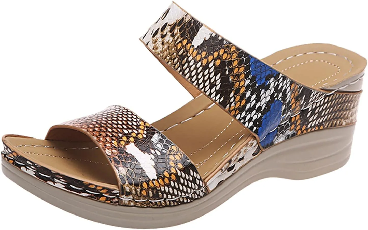 Eduavar Orthopedic Sandals for Women, Sandals Women Leopard Print Sandals Breathable Peep Toe Slip On Wedge Sandals Shoes