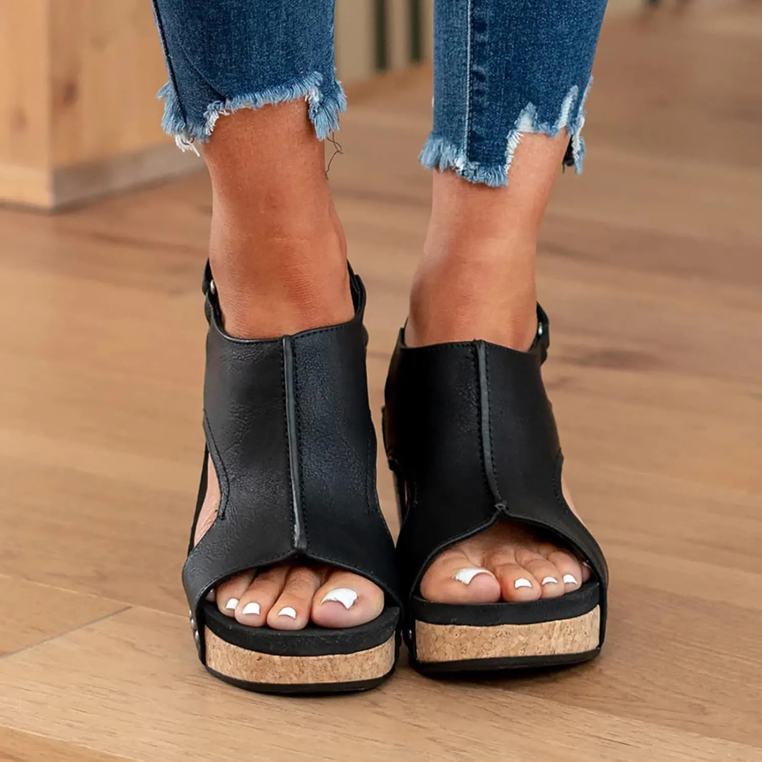 Eduavar Orthopedic Sandals for Women, Womens Sandals Comfortable Summer Casual Platform Wedge Sandals Peep Toe Sandals Shoes