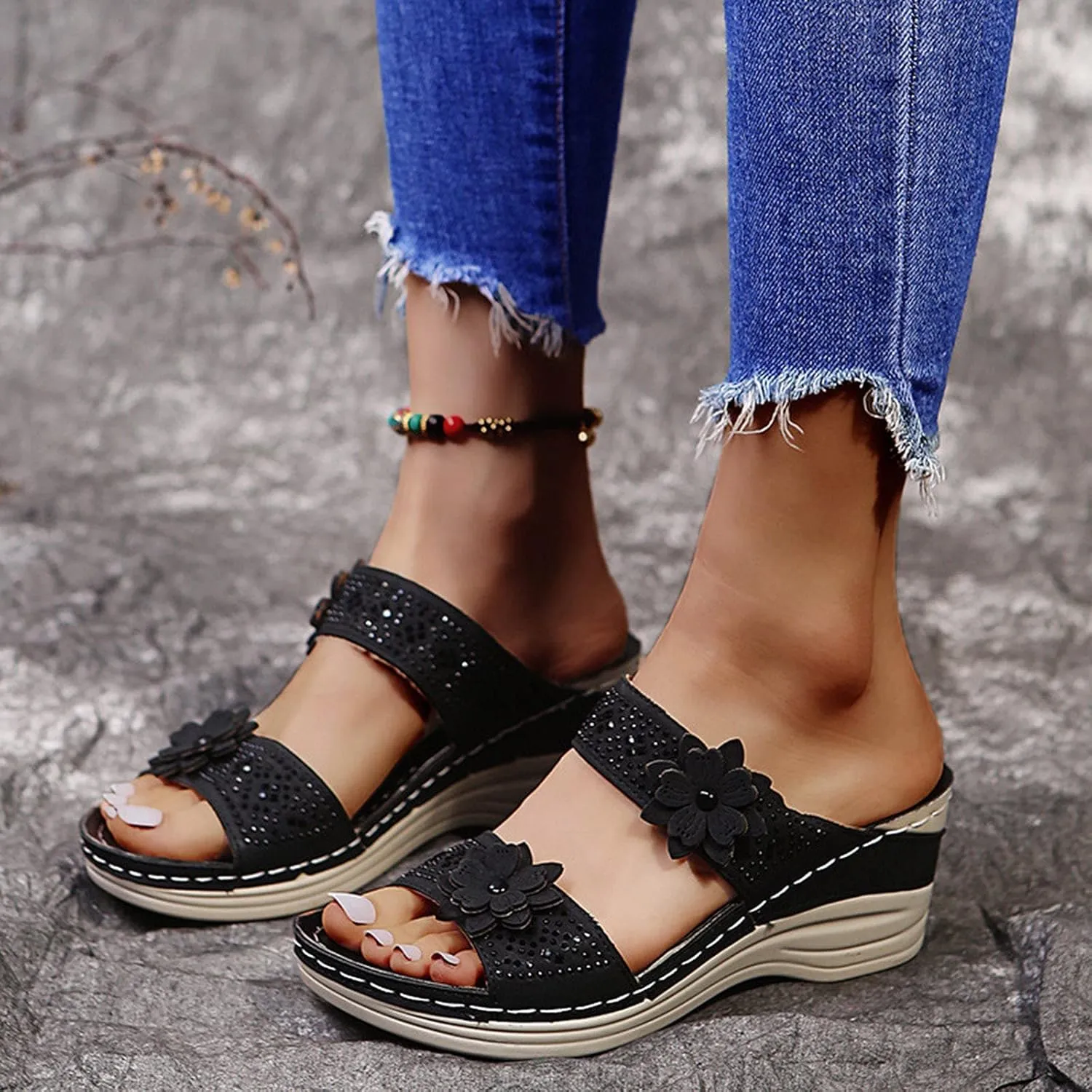 Eduavar Orthopedic Sandals for Women, Womens Sandals Dressy Comfortable Sandals Open Toe Slip On Walking Sandals Shoes
