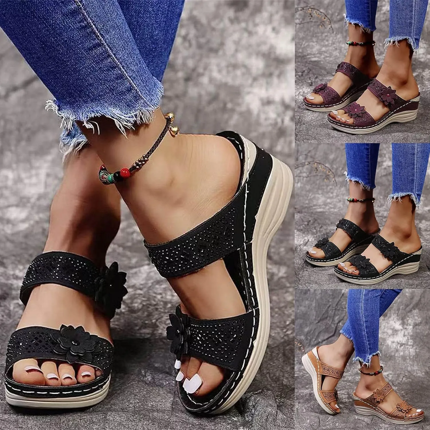 Eduavar Orthopedic Sandals for Women, Womens Sandals Dressy Comfortable Sandals Open Toe Slip On Walking Sandals Shoes