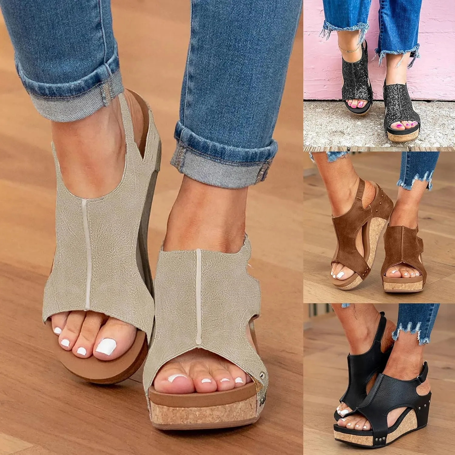 Eduavar Sandals for Women Casual Summer, Wedge Sandals for Women Comfortable Open Toe Platform Sandals with Buckle Strap