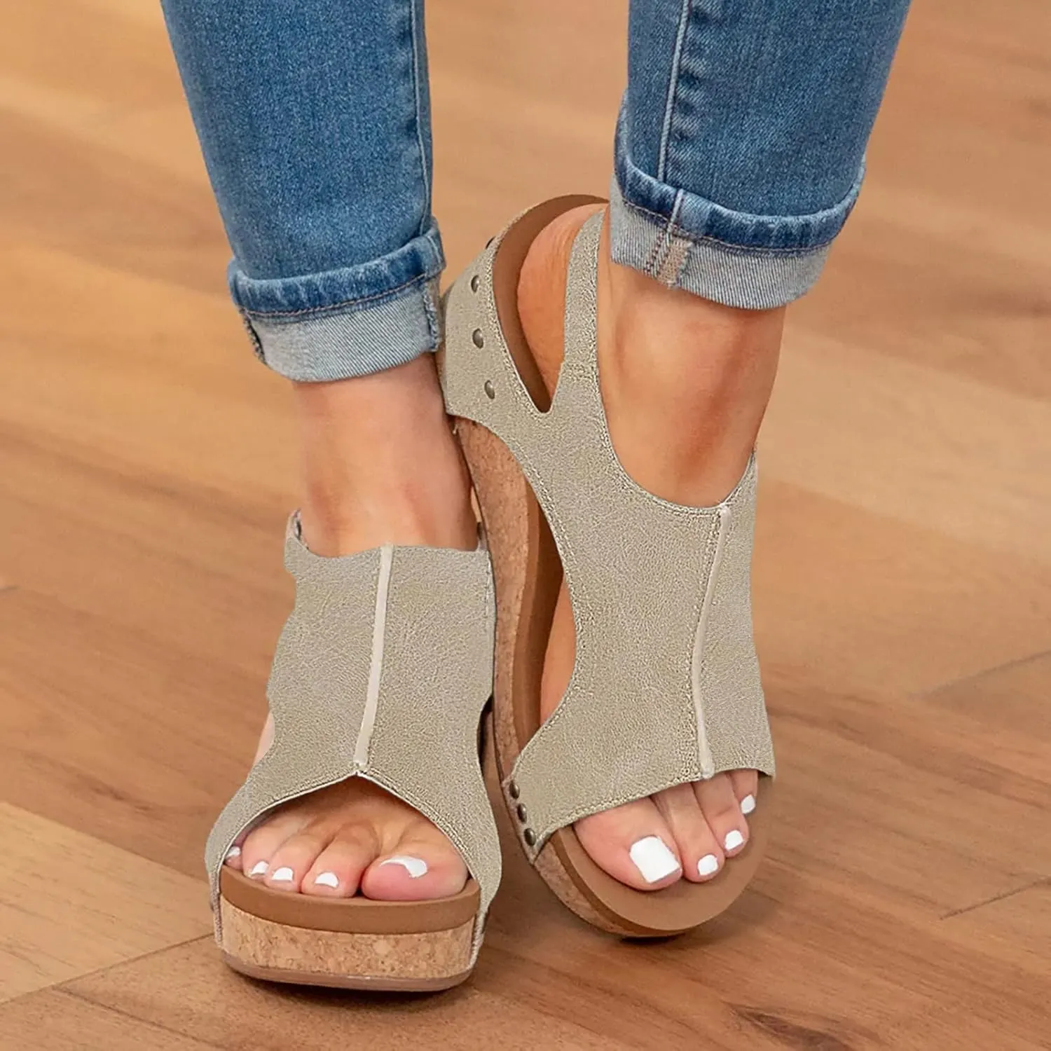Eduavar Sandals for Women Casual Summer, Wedge Sandals for Women Comfortable Open Toe Platform Sandals with Buckle Strap