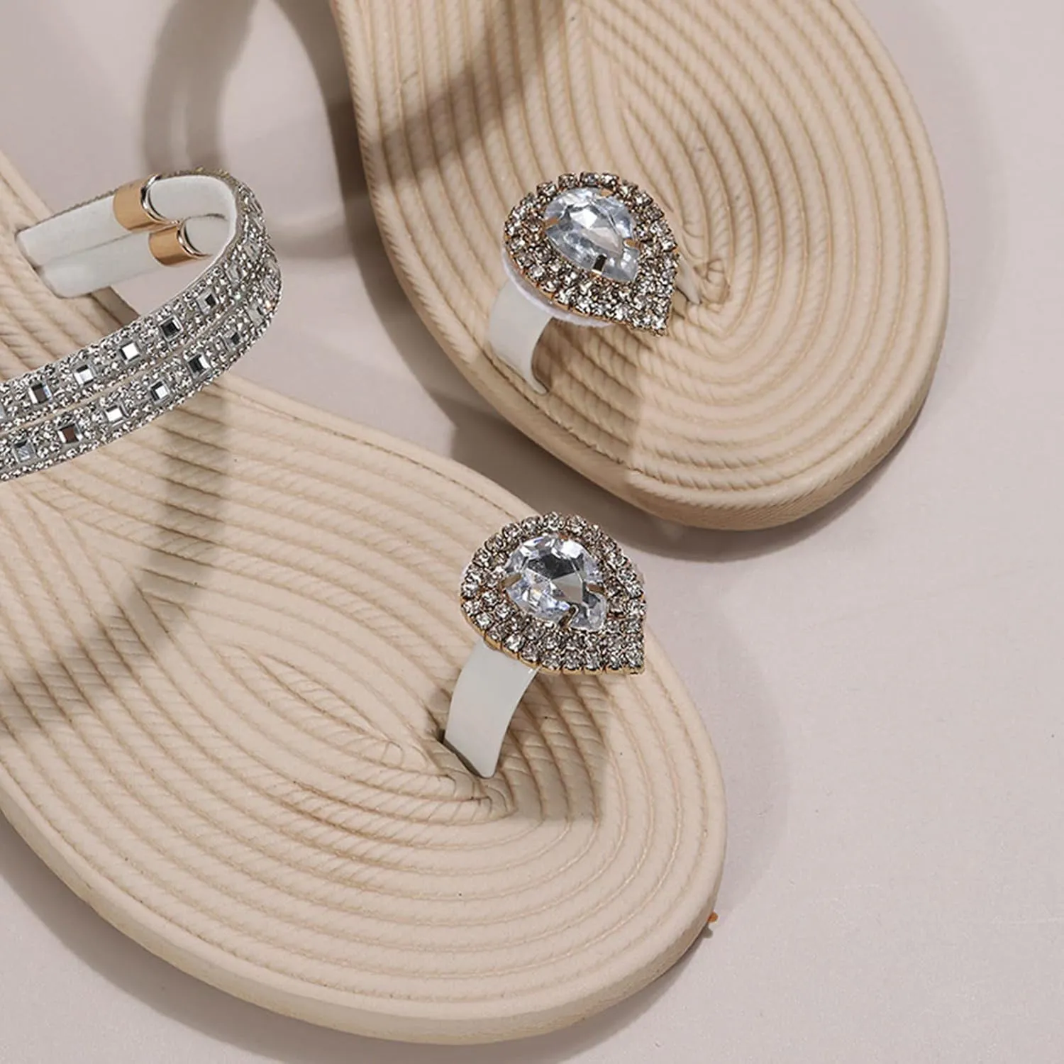 Eduavar Sandals for Women Dressy Summer, Orthopedic Sandals for Women Rhinestone Flat Sandals Comfortable Ring Toe Slippers