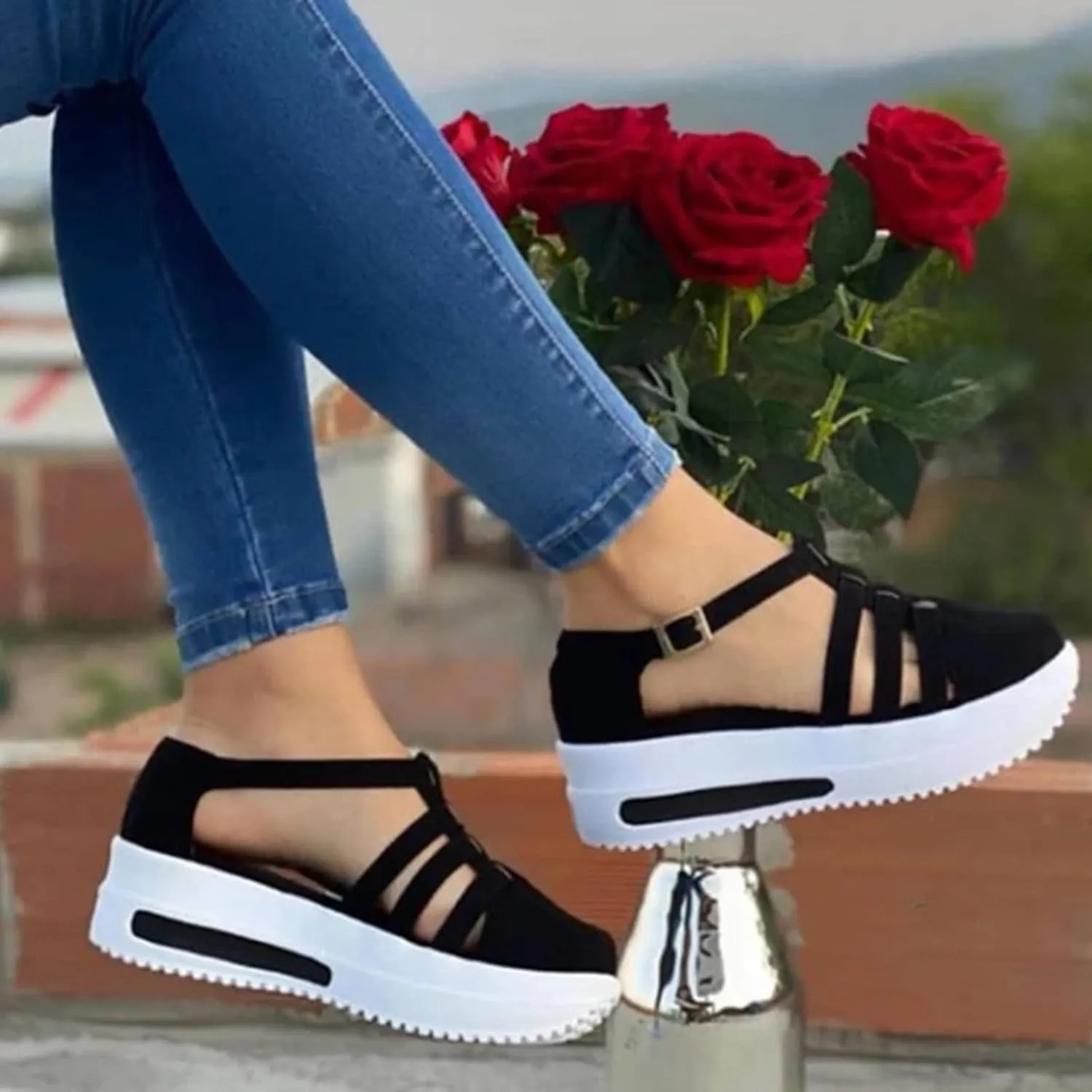 Eduavar Sandals for Women Dressy Summer, Platform Sandals Women Casual Closed Toe Sandals Summer Breathable Sports Sandals