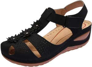 Eduavar Sandals Women Dressy Summer, Orthopedic Sandals for Women Comfortable Close Toe Sandals Cutout Wedge Sandals