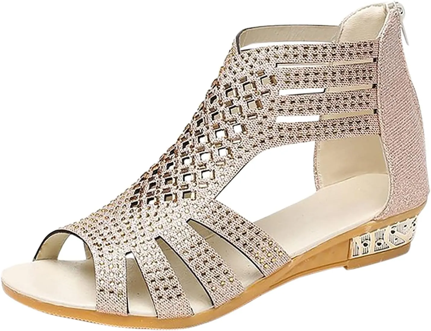 Eduavar Sandals Women Dressy Summer, Orthopedic Sandals for Women Low Wedge Sandals Cutout Zip Up Crystal Sandals Shoes