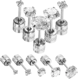 Elegant Zircon Studs Earrings for Women Set of 5 Fashionable Minimalist Jewelry