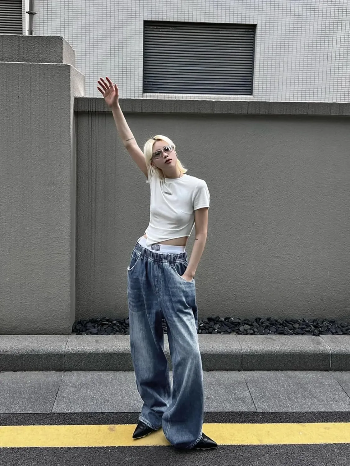 EMMIOL Baggy Boyfriend Jeans Dark Wash Vintage Pants Women's Y2K Street Fashion Wide Leg Denim Pants