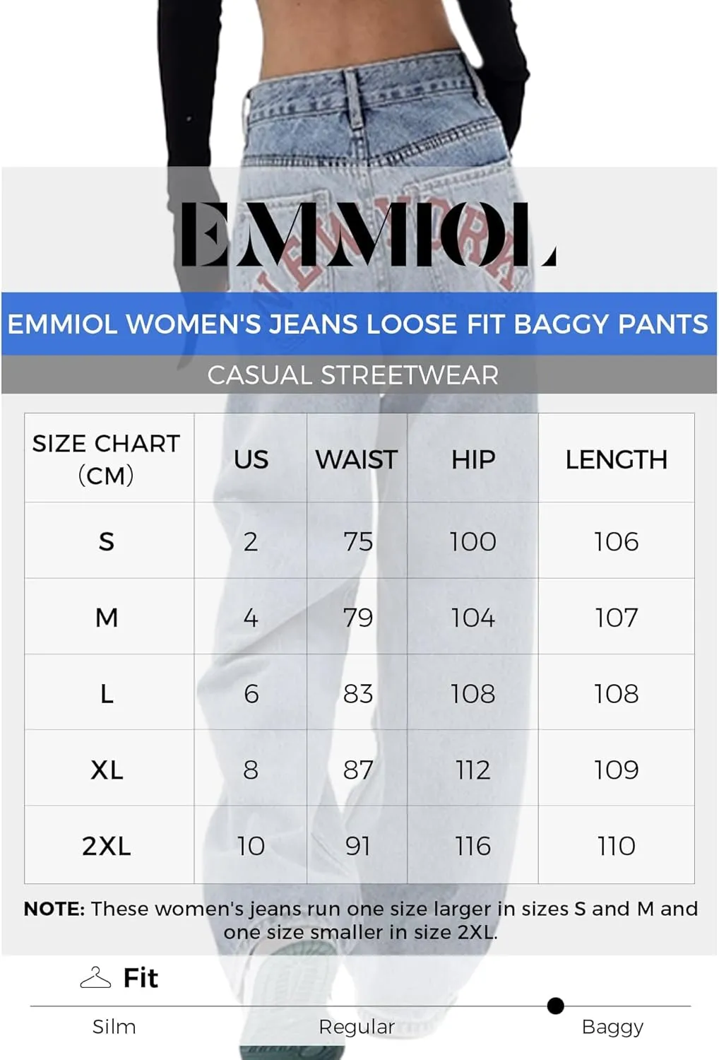 EMMIOL Baggy Boyfriend Jeans Dark Wash Vintage Pants Women's Y2K Street Fashion Wide Leg Denim Pants
