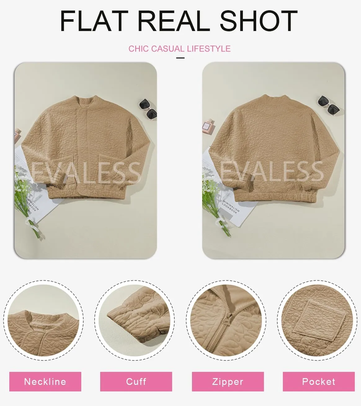 EVALESS Bomber Jackets for Women Spring Fashion 2025 Cute Jacquard Coats Lightweight Zip Up Jackets Dressy Casual