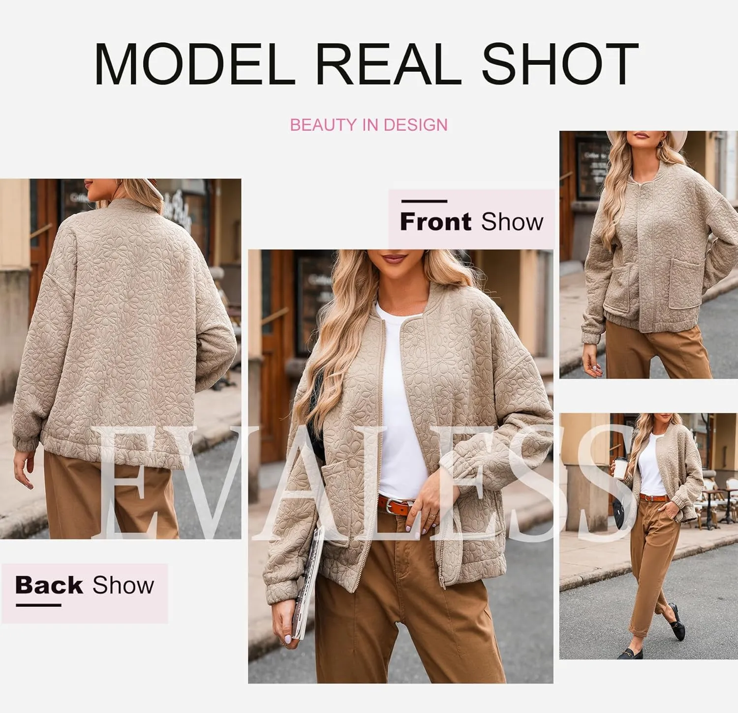 EVALESS Bomber Jackets for Women Spring Fashion 2025 Cute Jacquard Coats Lightweight Zip Up Jackets Dressy Casual